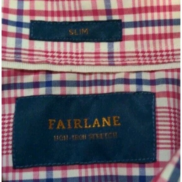 Nice Fairlane Men's Long Sleeved Button up Shirt Non-Iron Slim Fit Pink Plaid M - Picture 5 of 7